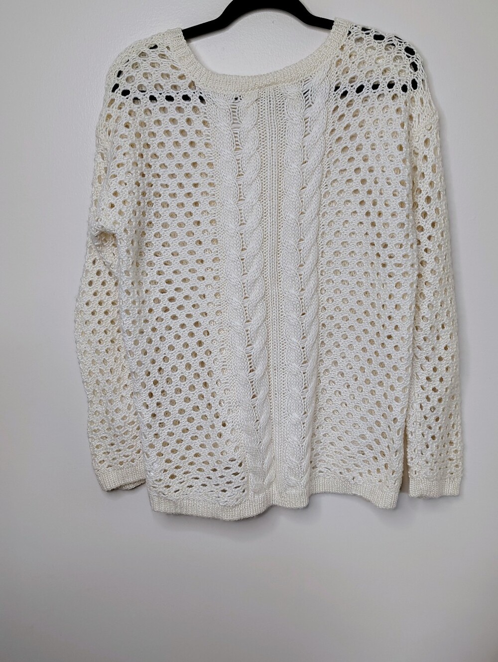 Cream Open Knit Cable Knit Sweater Oversized Wool Blend Pullover - Picture 4 of 7